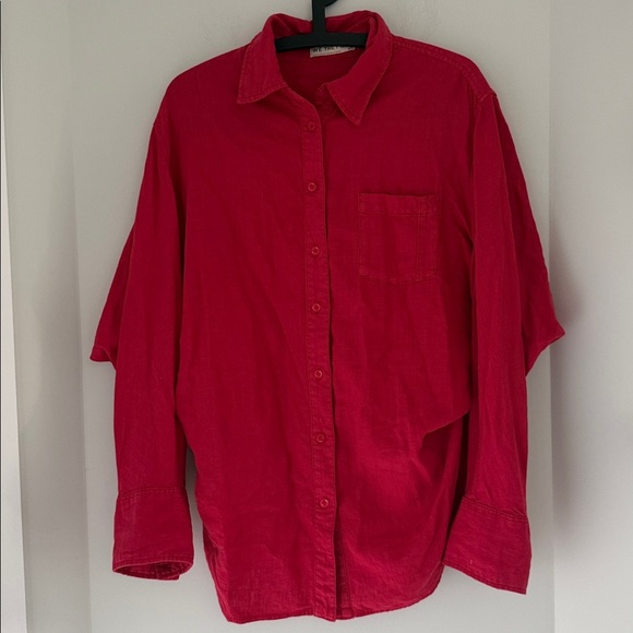 We The Free Free People Vibrant Fushia Pink Linen Button Down Top Size Small - Picture 2 of 7